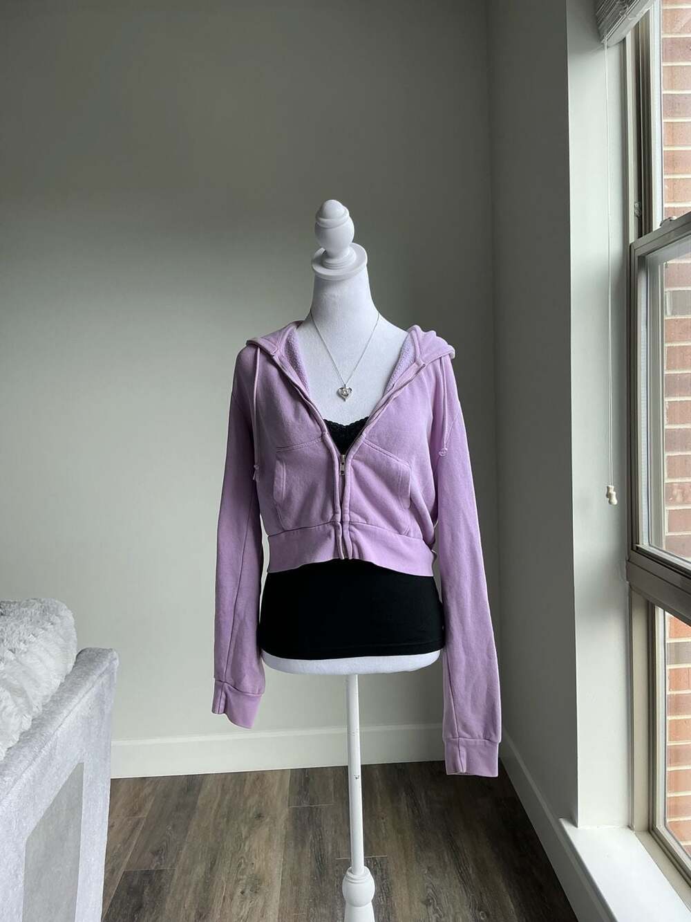 Brandy Melville Crystal Lilac Cropped Zip-Up Hoodie
